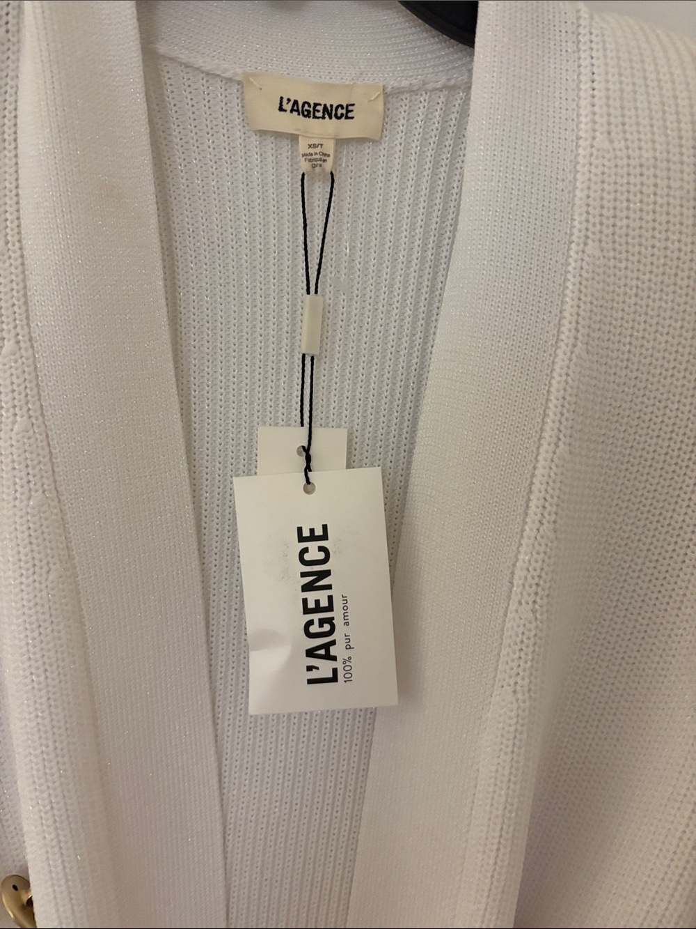 L'AGENCE Cream Knit Belted Cardigan with Gold Buttons - Picture 2 of 10